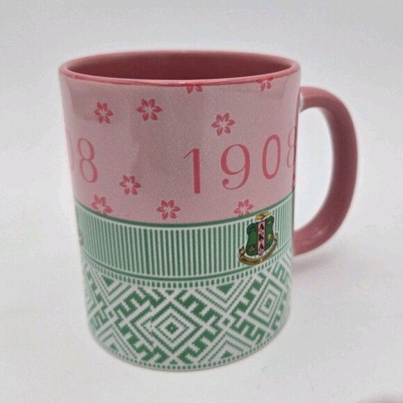 AKA Sorority Coffee Tea Mug Alpha Kappa Alpha Pink Green Flowers Handle New Box - Picture 4 of 9